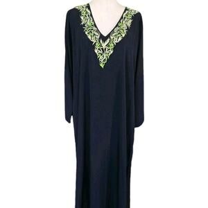 NEW Natori Caftan Embroidered Leaves Maxi Muumuu Dress Nieman Marcus One Size